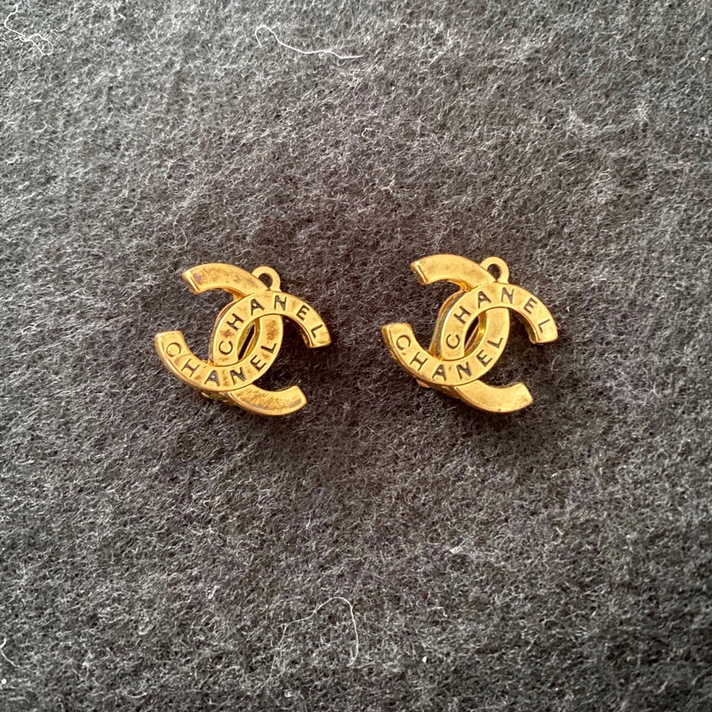 Chanel CC Logo Engraved Earrings